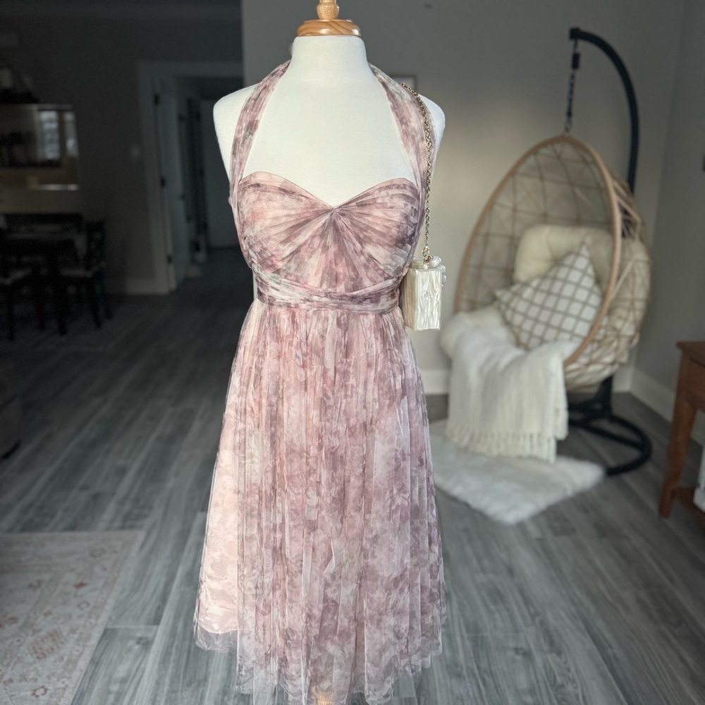 Jenny Yoo Collection Blush Halter Pleated Dress | Size 4 | Romantic Formal Midi